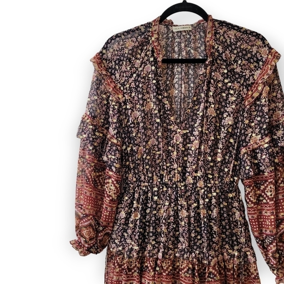 ULLA JOHNSON Erisa Silk Mini Dress Brown Metallic Size 2 - Picture 12 of 16